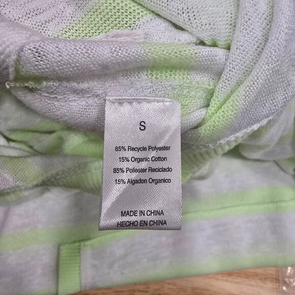 EARTH YOGA Women's Sz Small Burn Out Green Stripe Roll Tab Sleeve Pocket Hoodie - Picture 3 of 16